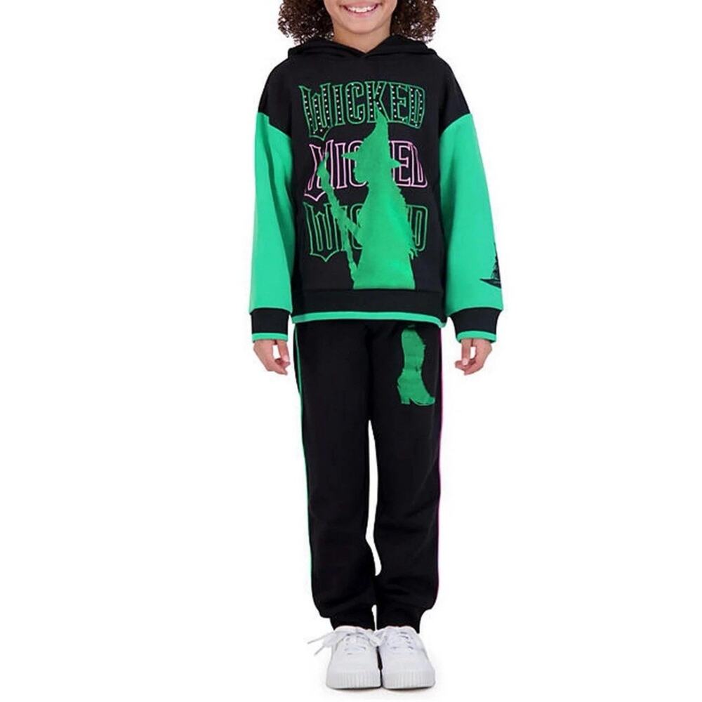 Wicked Elphaba Girls 2-Piece Set Fleece Set Hoodie & Jogger Pants Green Black XS